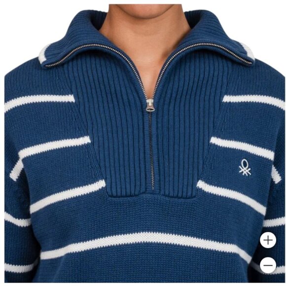 NWOT United Colors of Benetton 1/4 Zip Sweater | Navy - Picture 5 of 8